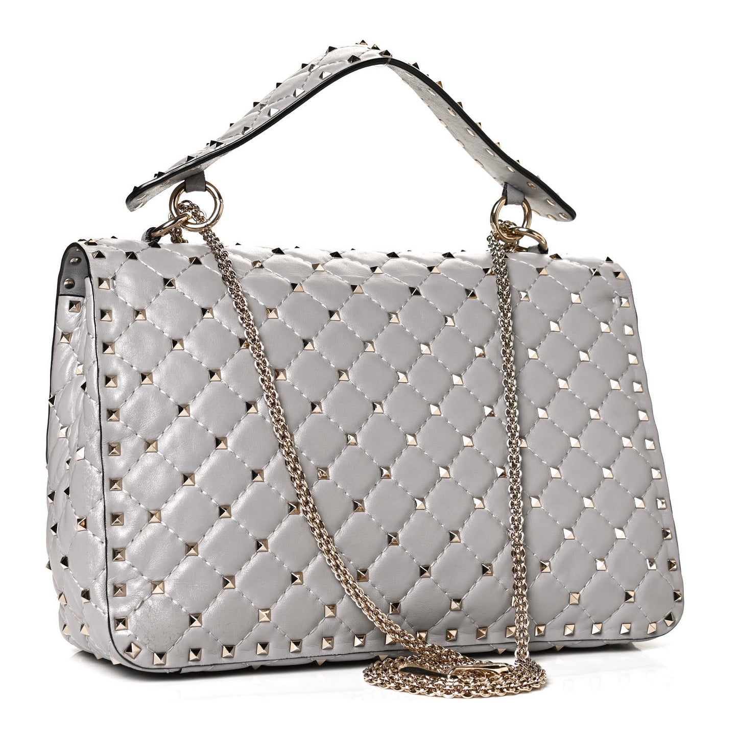 Nappa Large Rockstud Spike Shoulder Bag Pastel Grey