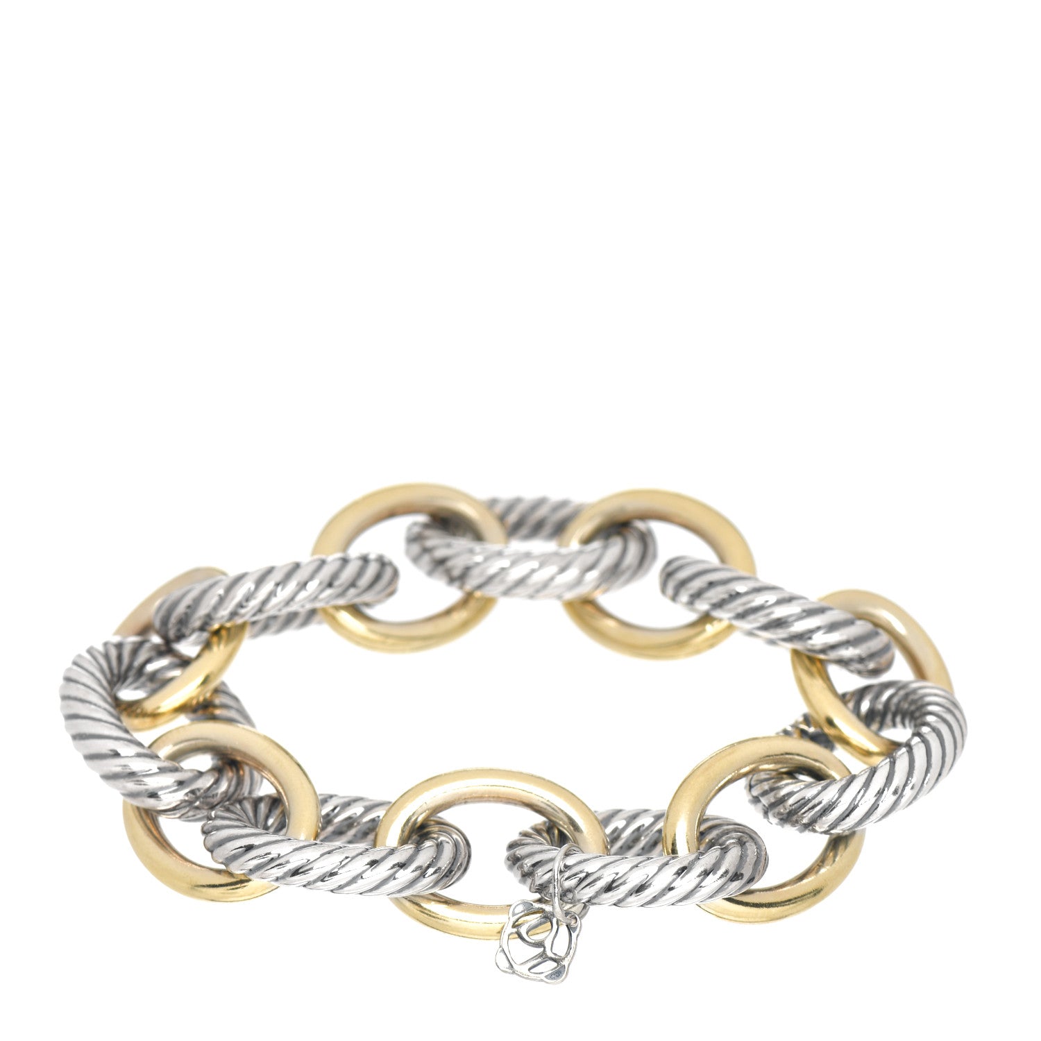 David Yurman Sterling Silver 18K Yellow Gold 17mm Extra Large Oval Link Bracelet 3 of 4