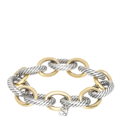 David Yurman Sterling Silver 18K Yellow Gold 17mm Extra Large Oval Link Bracelet 3 of 4