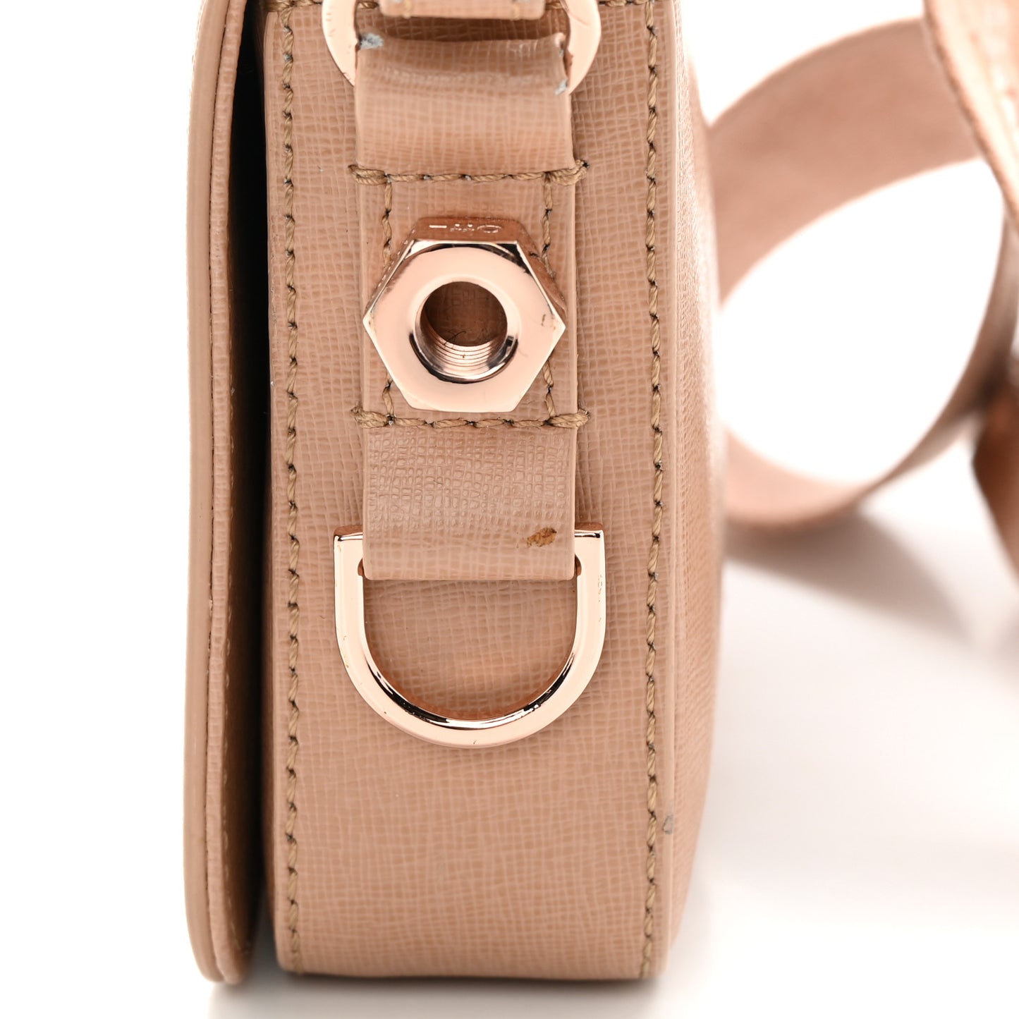 Saffiano Striped Mini Diag Bag Nude White