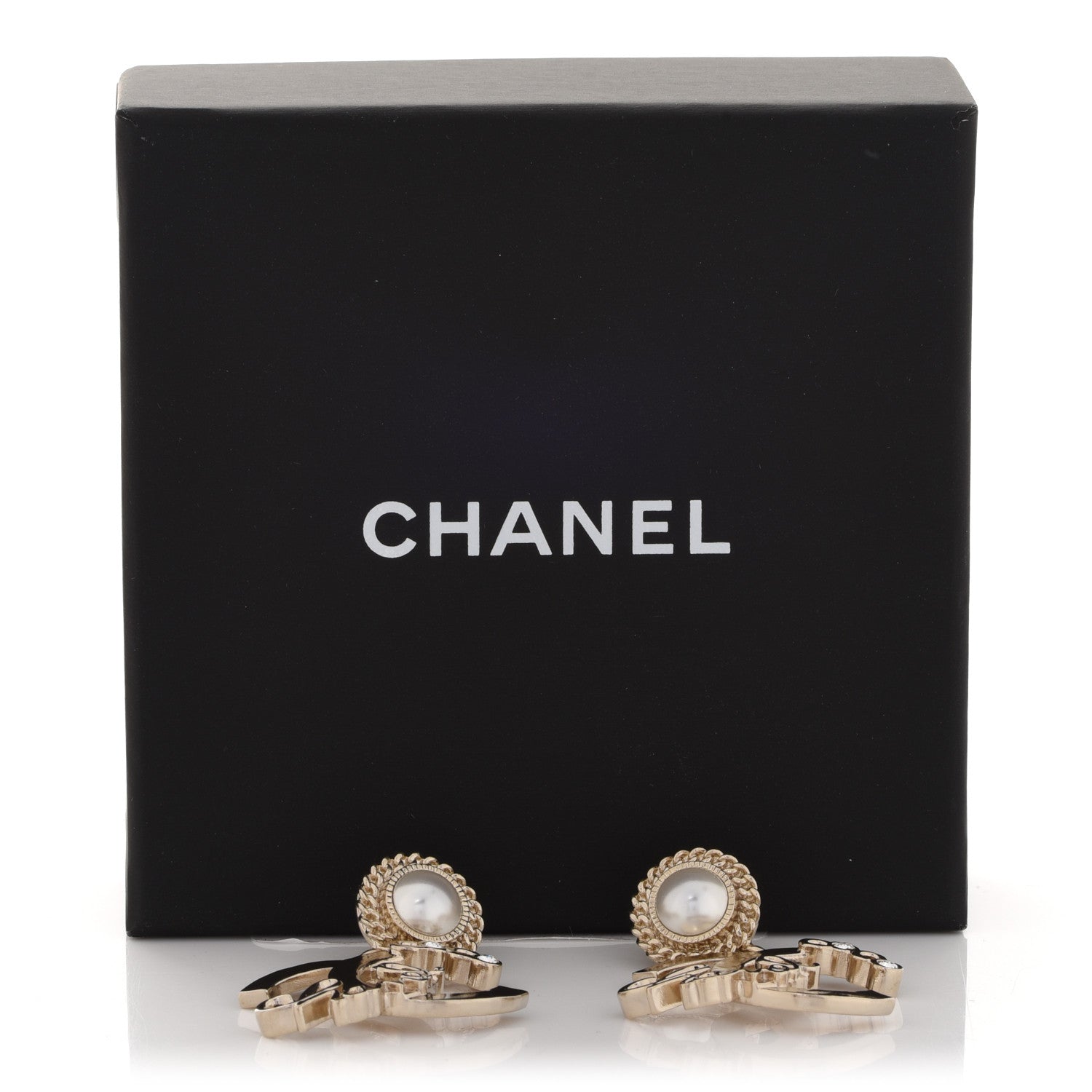 Chanel Pearl Crystal CC Logo Drop Earrings Gold 5 of 5