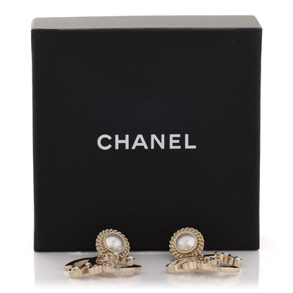Chanel Pearl Crystal CC Logo Drop Earrings Gold 5 of 5