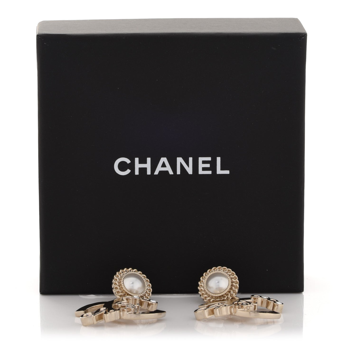 Pearl Crystal CC Logo Drop Earrings Gold