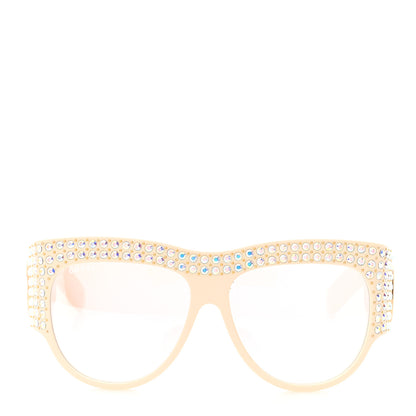 Gucci Acetate Crystal Oversize Hollywood Forever Sunglasses GG0144S Ivory 2 of 8