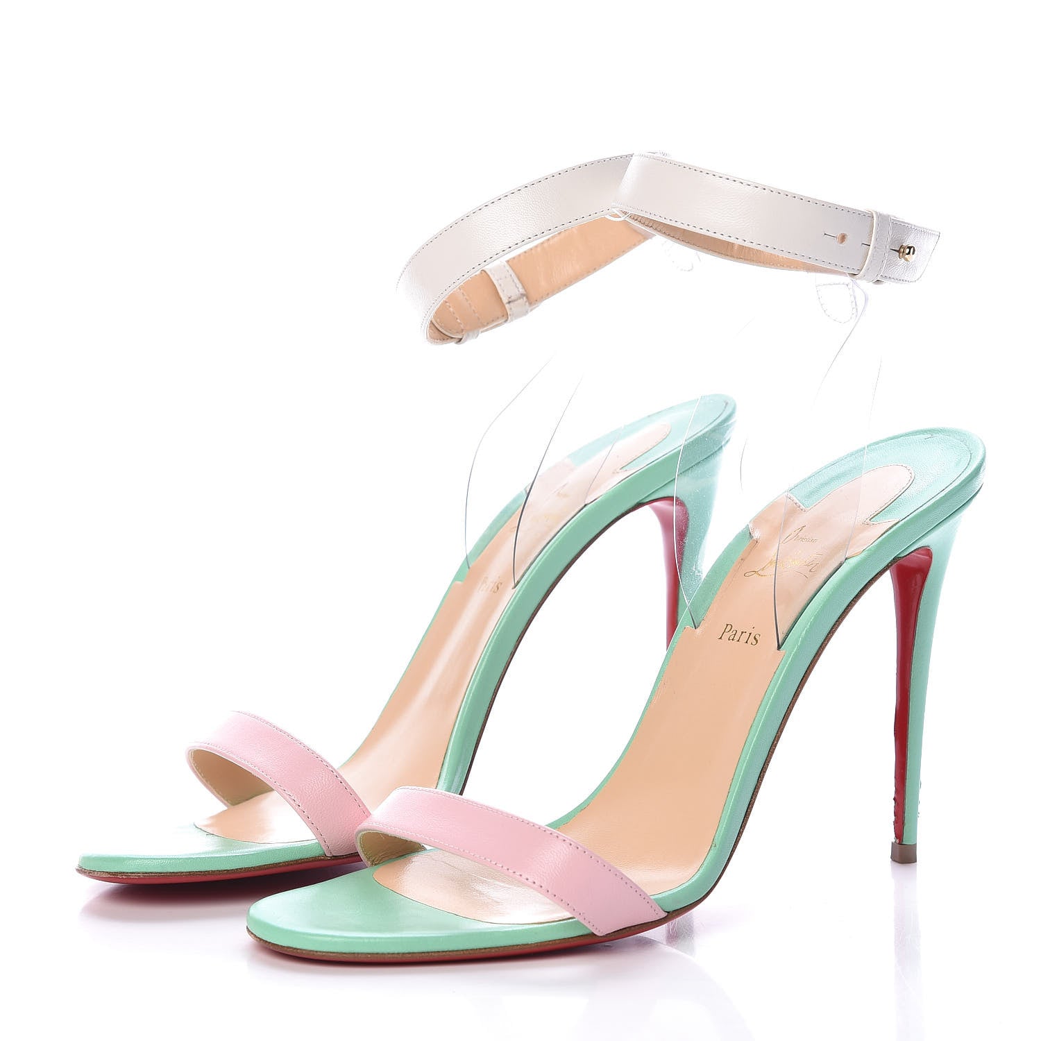 Christian Louboutin Shiny Nappa PVC Jonatina 100 Sandals 39.5 Opal 3 of 9