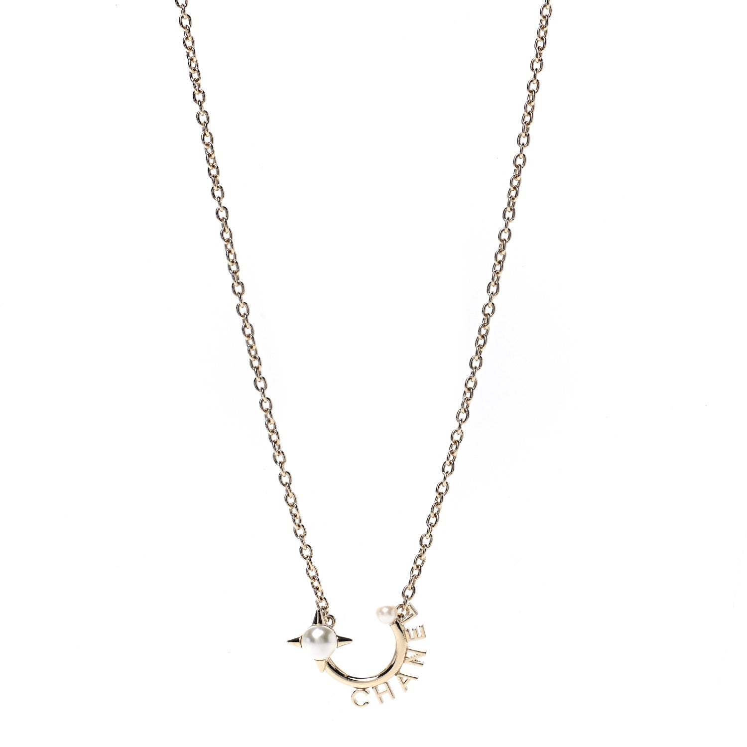 Chanel Pearl Logo Necklace Gold 1 of 7