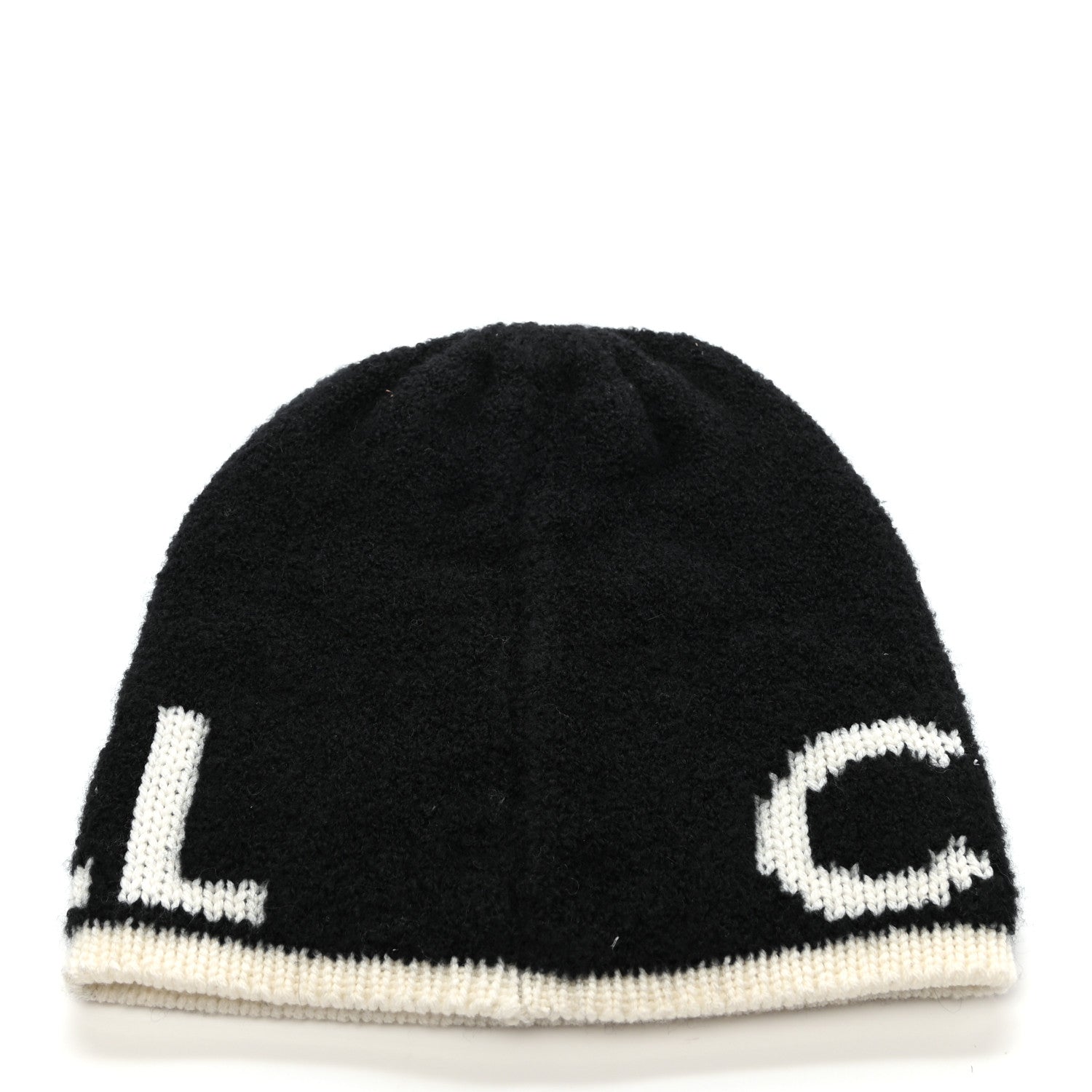 Chanel Cashmere Wool Silk Blend Logo Beanie Hat Black White 3 of 4
