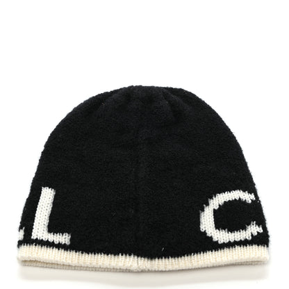 Chanel Cashmere Wool Silk Blend Logo Beanie Hat Black White 3 of 4