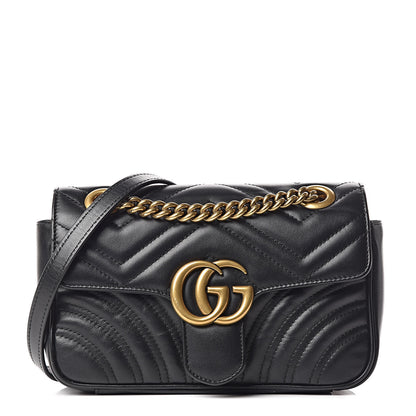 Gucci Calfskin Matelasse Mini GG Marmont Shoulder Bag Black 1 of 12