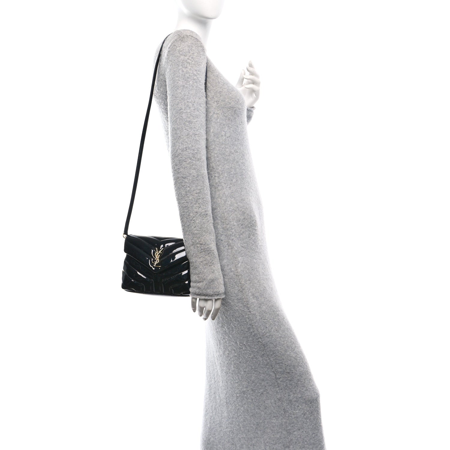 Saint Laurent Patent Y Quilted Monogram Toy Loulou Crossbody Bag Black 2 of 11