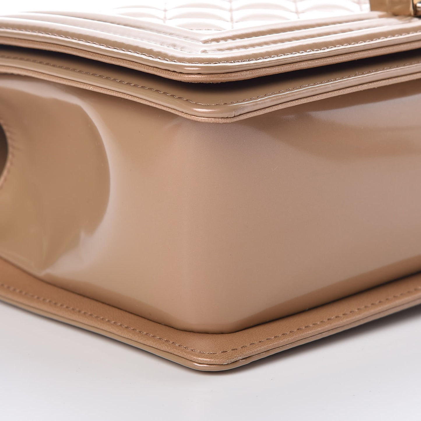 Iridescent Patent Quilted Medium Boy Flap Beige