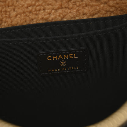 Chanel Shiny Crumpled Sheepskin Shearling CC Mania Zip Pouch Black Beige 6 of 8