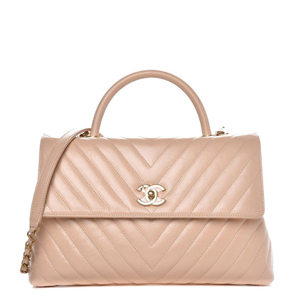 Chanel Calfskin Chevron Quilted Large Coco Handle Flap Light Beige 1 of 8