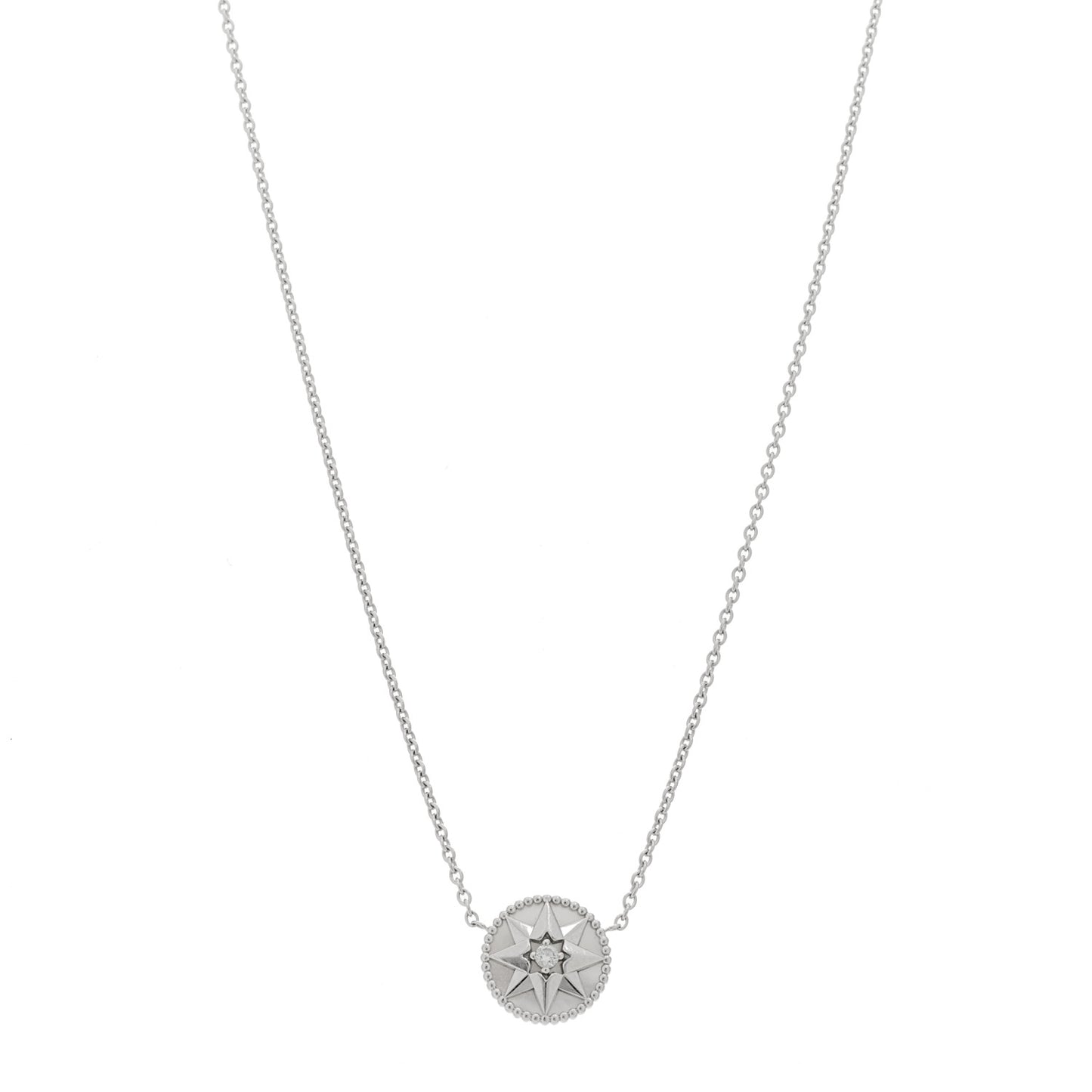 18K White Gold Diamond Mother of Pearl Rose Des Vents Necklace