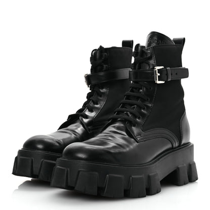 Prada Spazzolato Rois Nylon Metal Triangle Logo Monolith Pouch Pocket 55mm Boots 39.5 Black 4 of 15