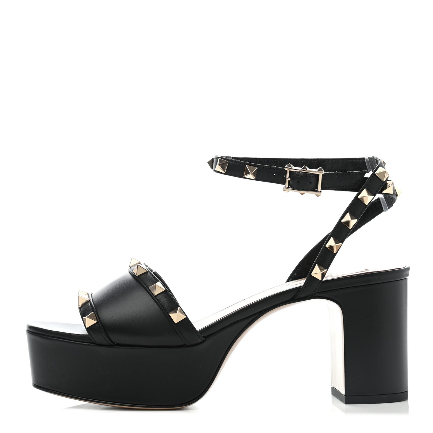 Calfskin Rockstud 35/75mm Platform Sandals 38.5 Black