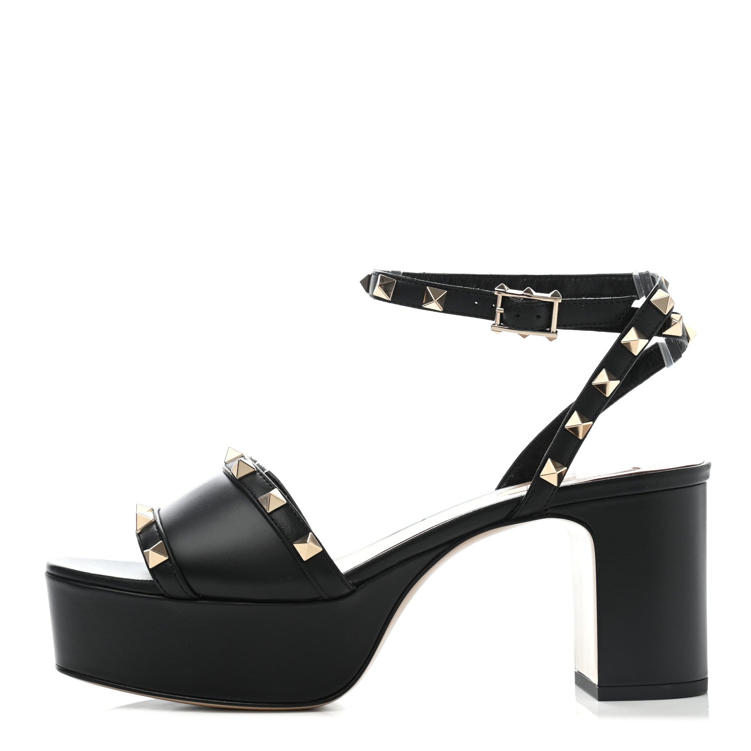 Valentino Garavani Calfskin Rockstud 35/75mm Platform Sandals 38.5 Black 1 of 8