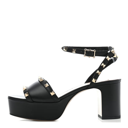 Valentino Garavani Calfskin Rockstud 35/75mm Platform Sandals 38.5 Black 1 of 8