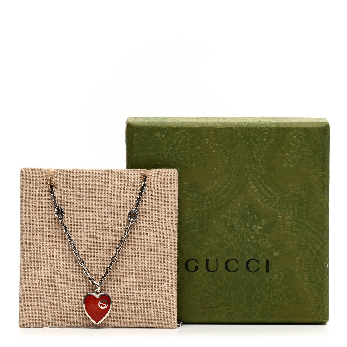 Sterling Silver Enamel Interlocking G Heart Necklace Red