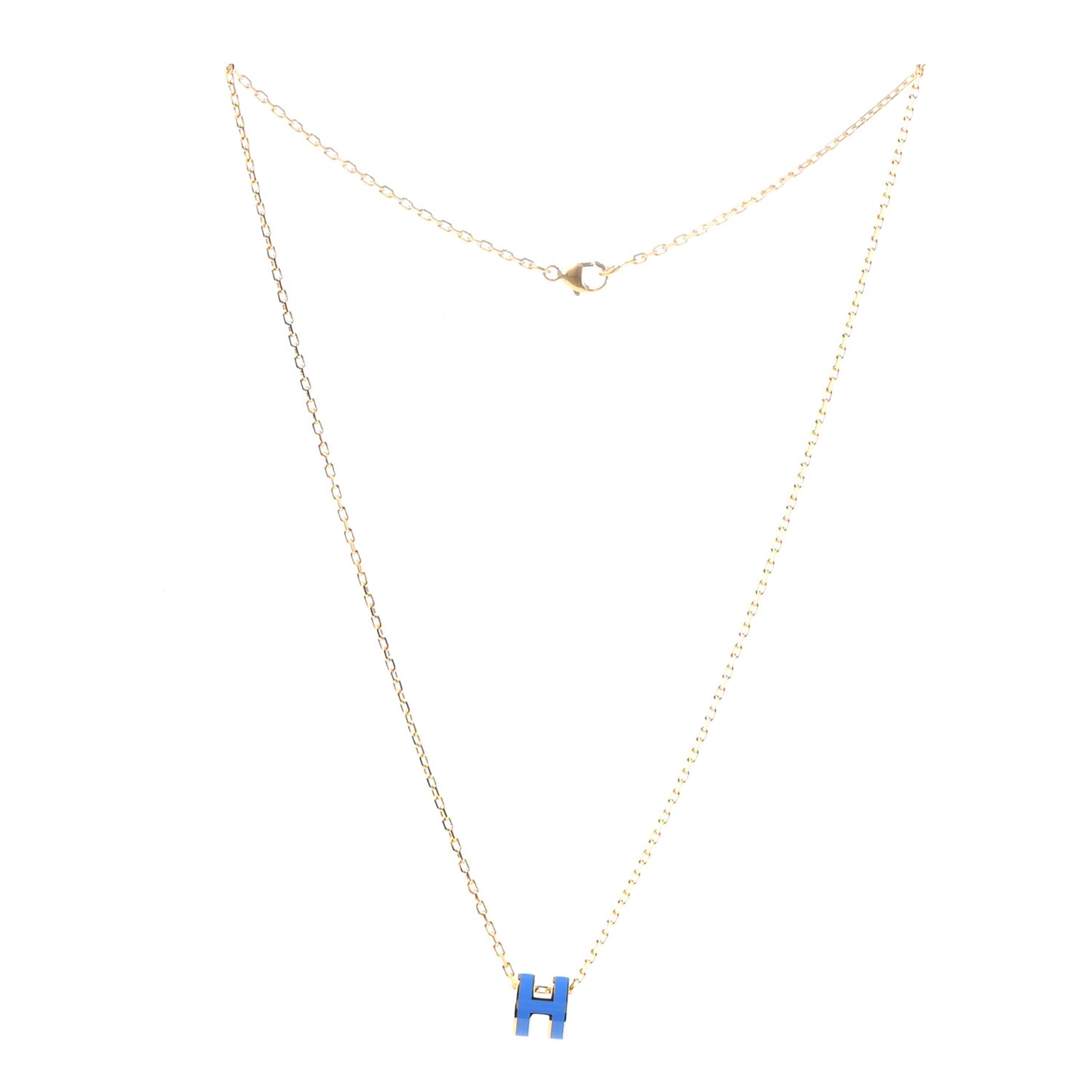 Lacquered Gold Mini Pop H Pendant Necklace Bleu Sature