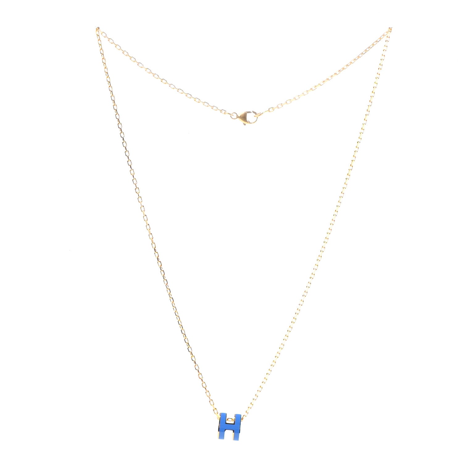 Hermes Lacquered Gold Mini Pop H Pendant Necklace Bleu Sature 3 of 7