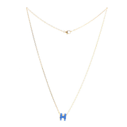 Hermes Lacquered Gold Mini Pop H Pendant Necklace Bleu Sature 3 of 7