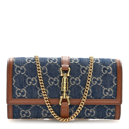 Gucci New Denim GG Monogram Jackie 1961 Chain Wallet Blue Tea Cuir 1 of 9