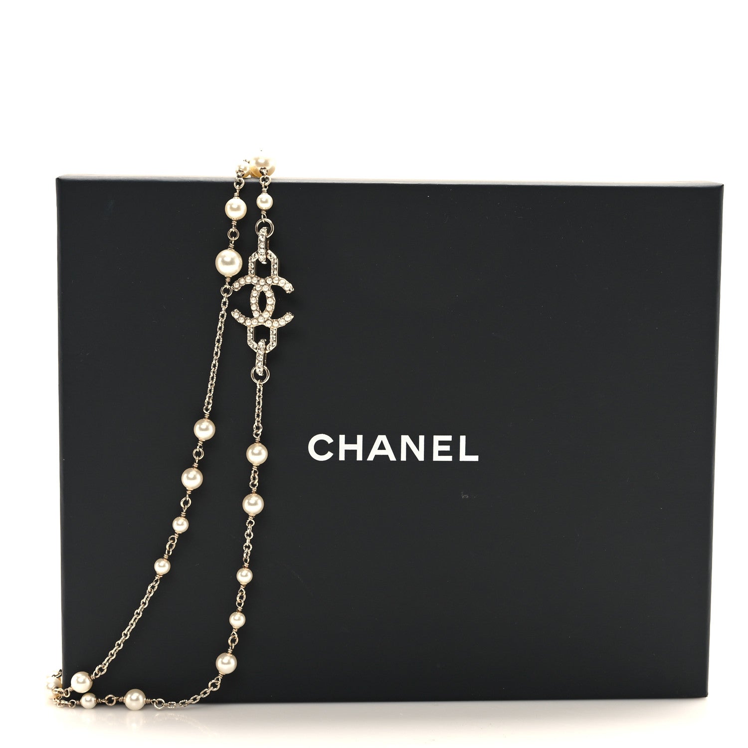 Chanel Crystal Pearl CC Long Necklace Light Gold 5 of 5