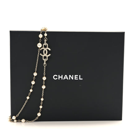 Chanel Crystal Pearl CC Long Necklace Light Gold 5 of 5