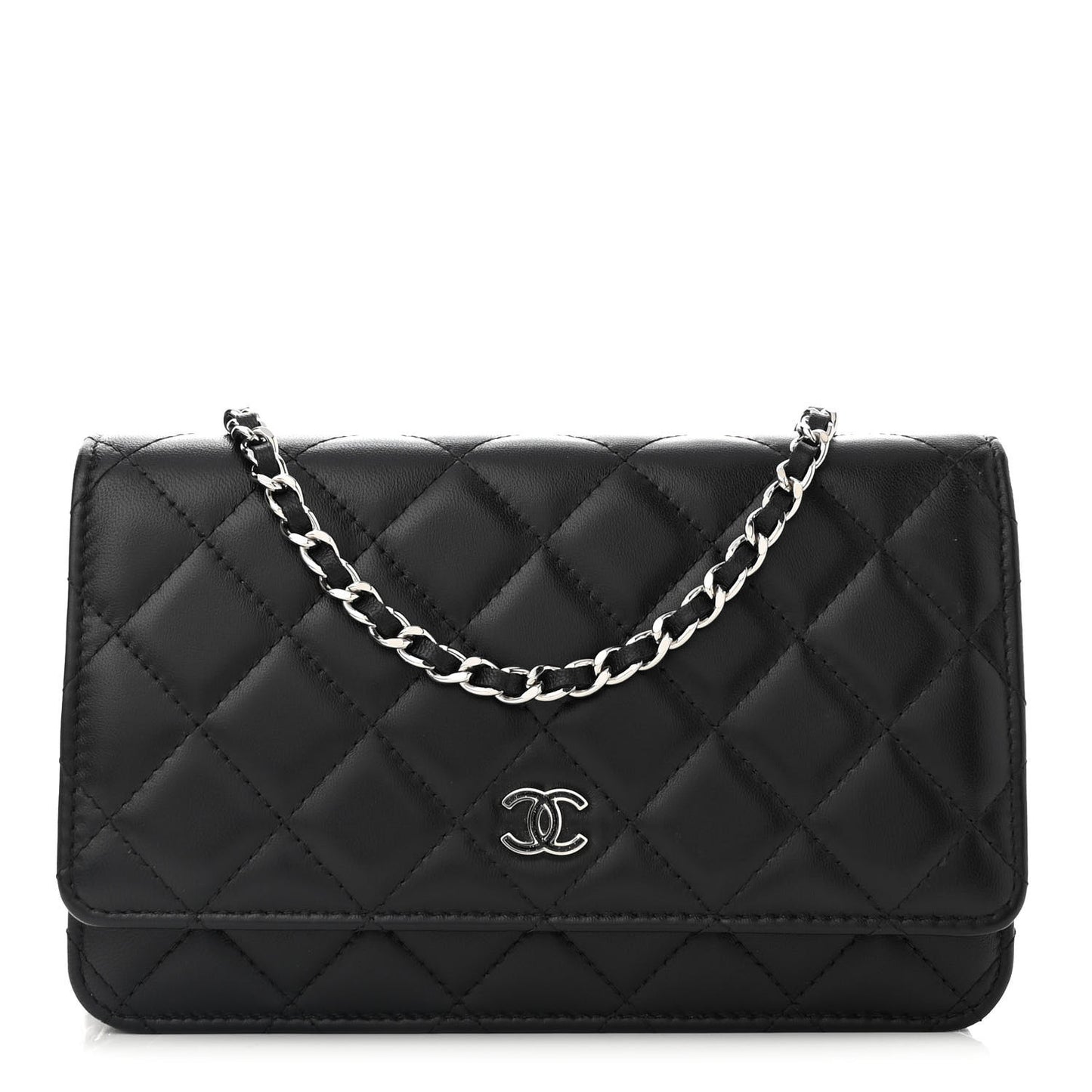 Lambskin Glitter Quilted Wallet On Chain WOC Black