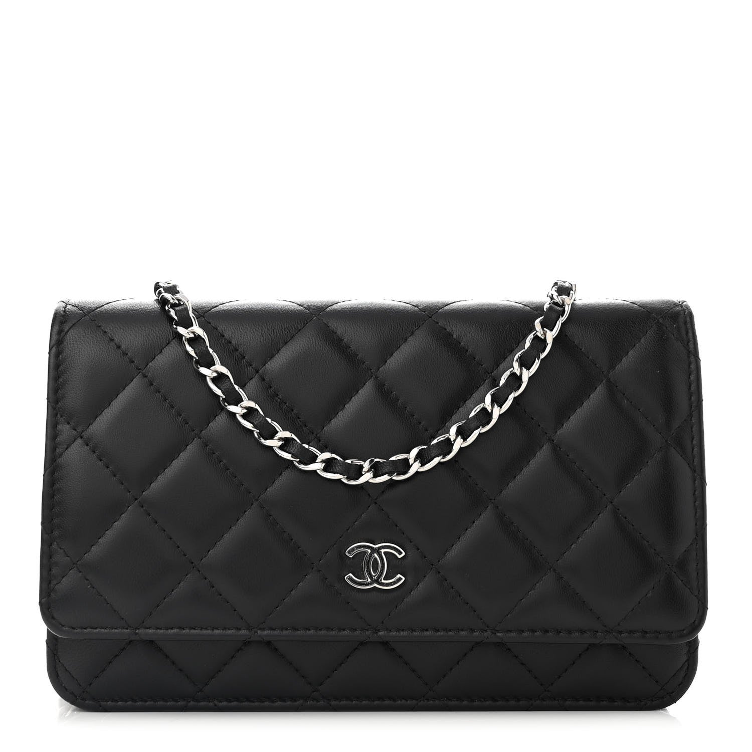 Chanel Lambskin Glitter Quilted Wallet On Chain WOC Black 1 of 11