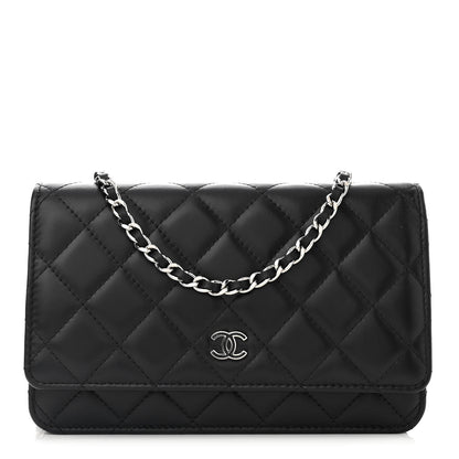 Chanel Lambskin Glitter Quilted Wallet On Chain WOC Black 1 of 11