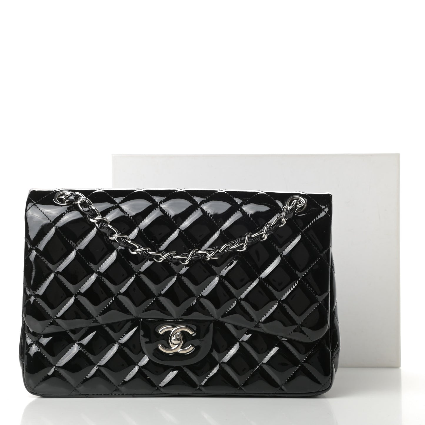Patent Quilted Jumbo Double Flap Black
