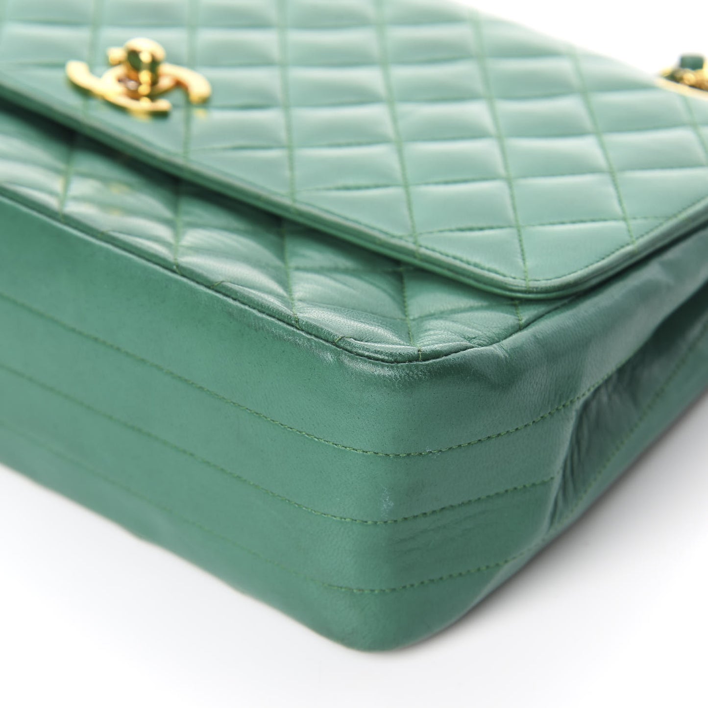 Lambskin Quilted Medium Single Flap Green