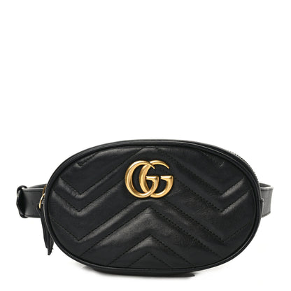 Gucci Calfskin Matelasse GG Marmont Belt Bag 95 38 Black 1 of 11