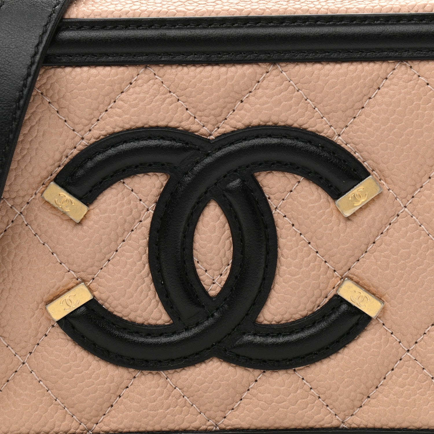 Chanel Caviar Quilted CC Filigree Vanity Clutch With Chain Beige Black 8 of 10