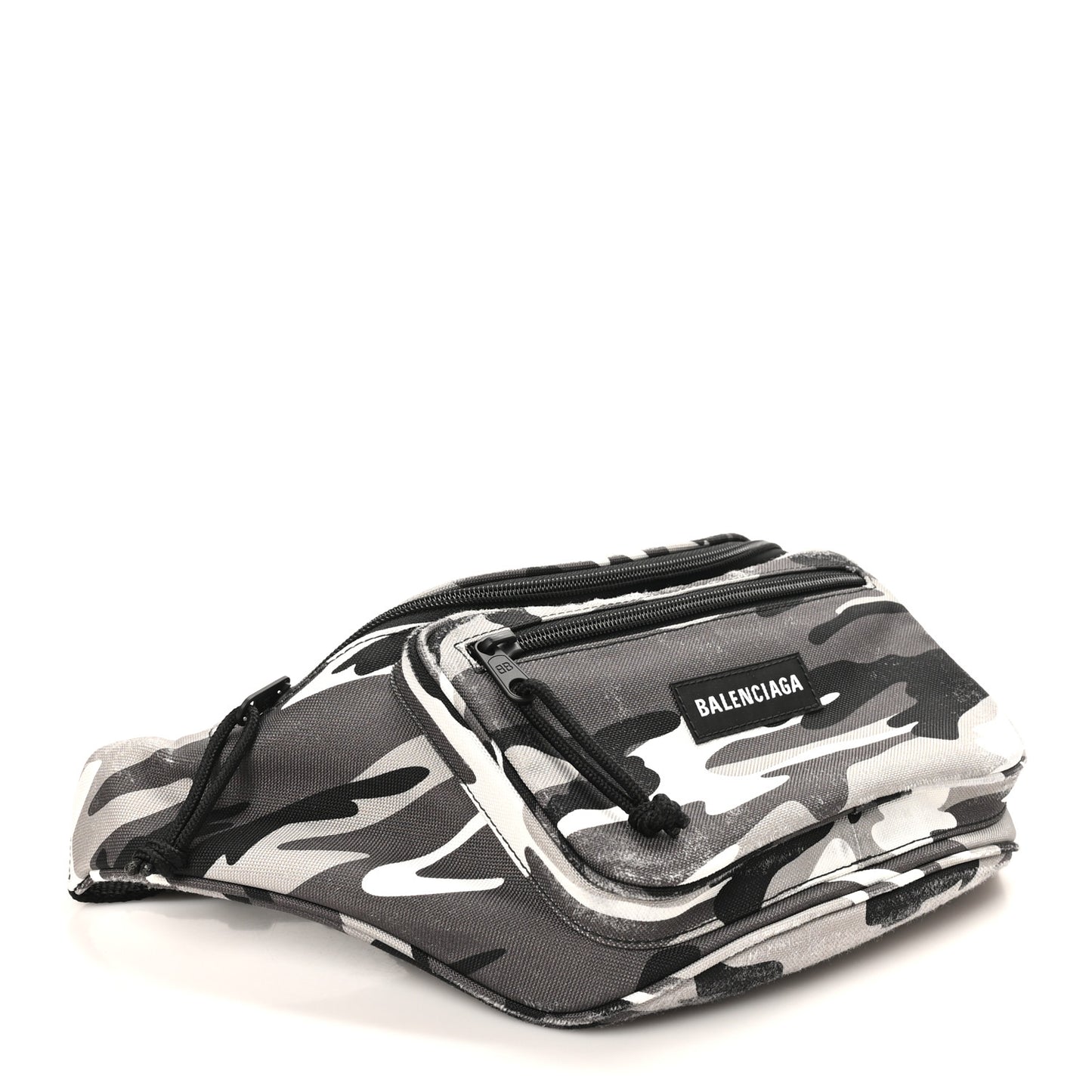 Distressed Nylon Canvas Camo Logo Explorer Beltpack Black White Gray