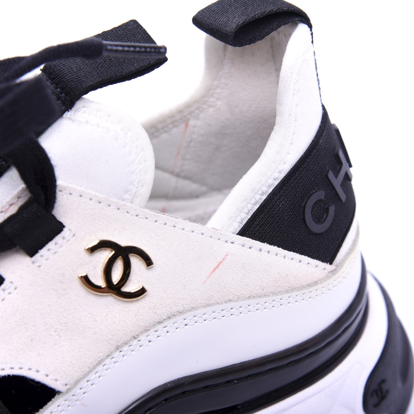 Calfskin Suede Nylon Grosgrain CC Sneakers 36 White Black