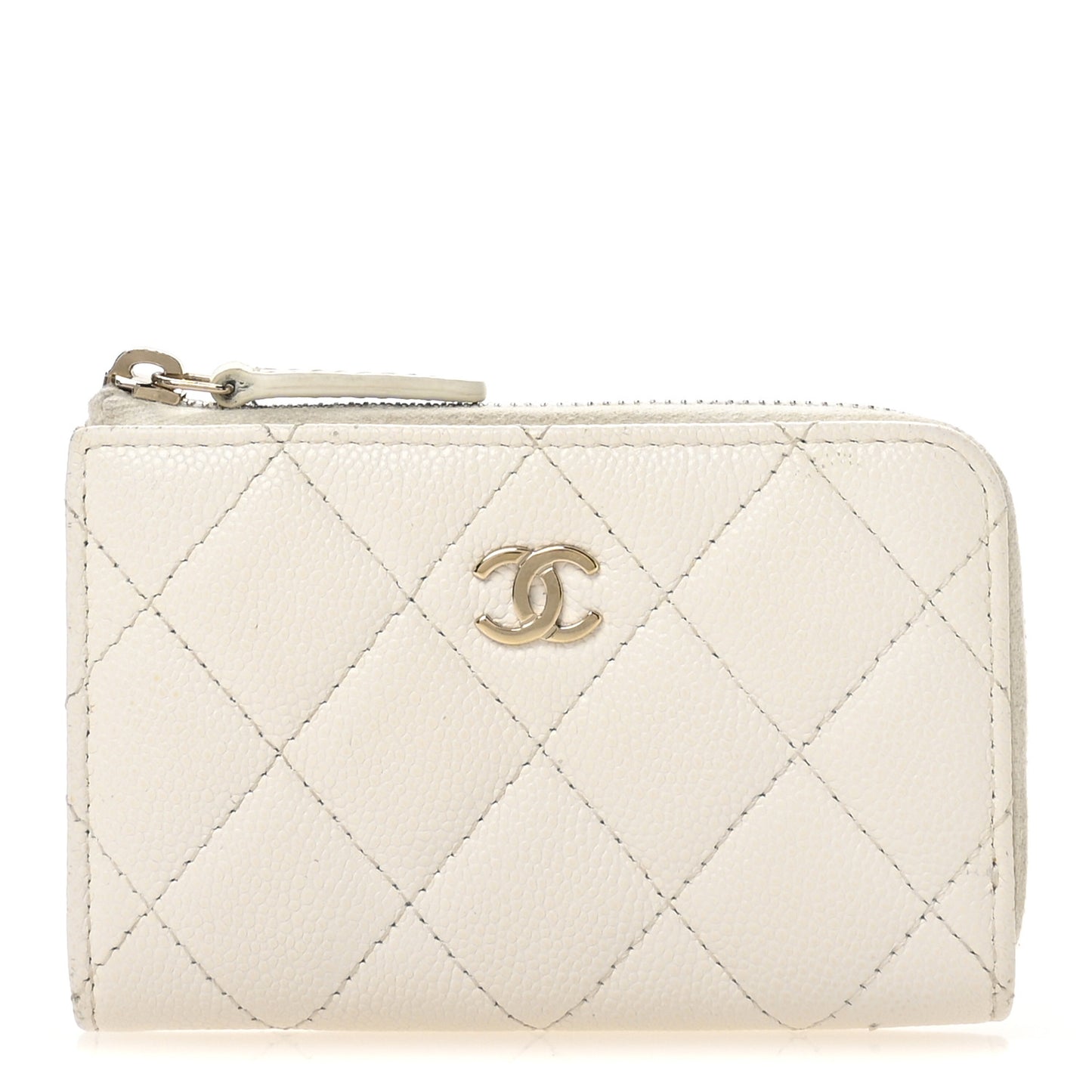 Caviar Quilted Zipped Key Holder Case White
