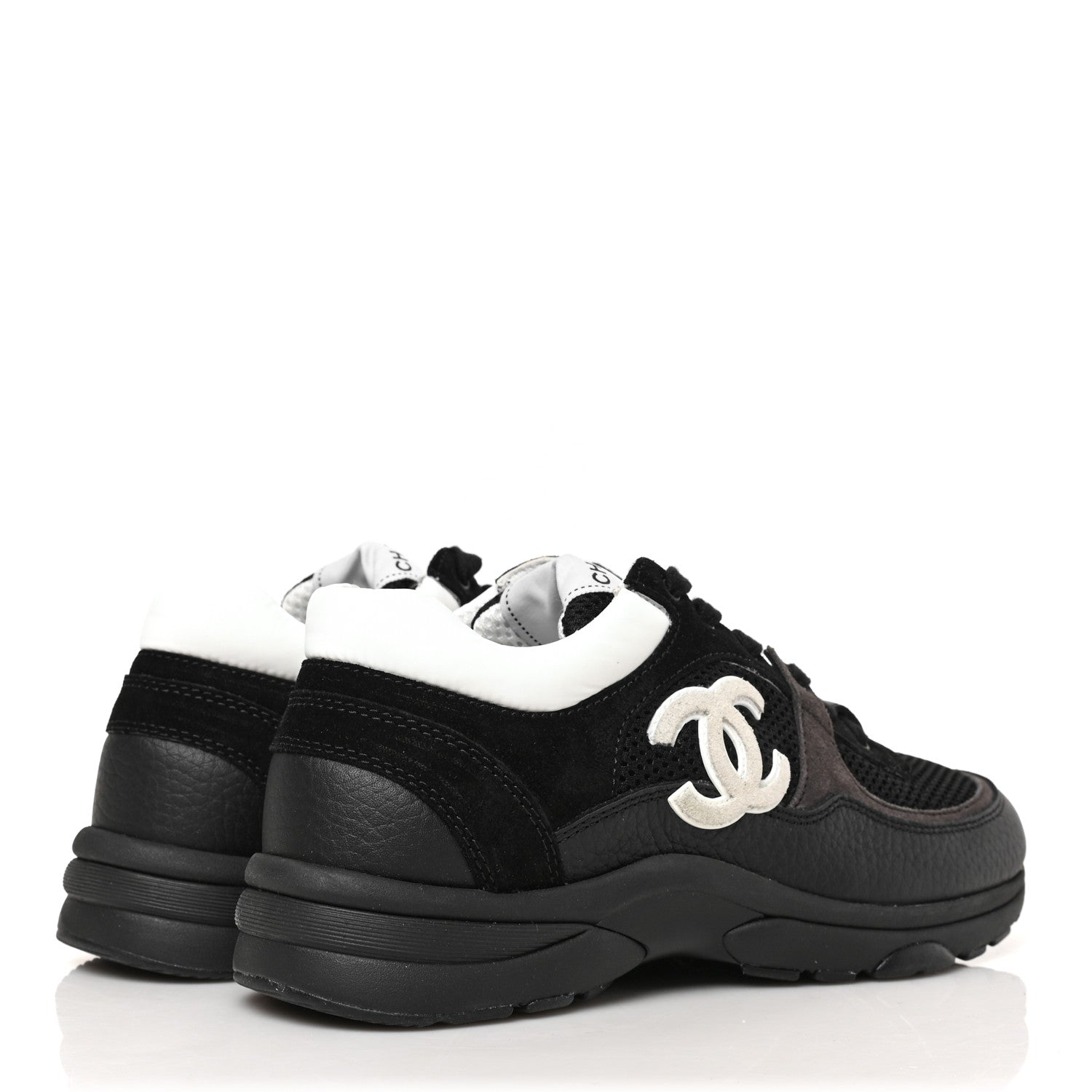 Chanel Mesh Suede Grained Calfskin Womens CC Sneakers 38 Black White 4 of 8