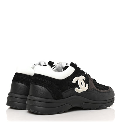 Chanel Mesh Suede Grained Calfskin Womens CC Sneakers 38 Black White 4 of 8