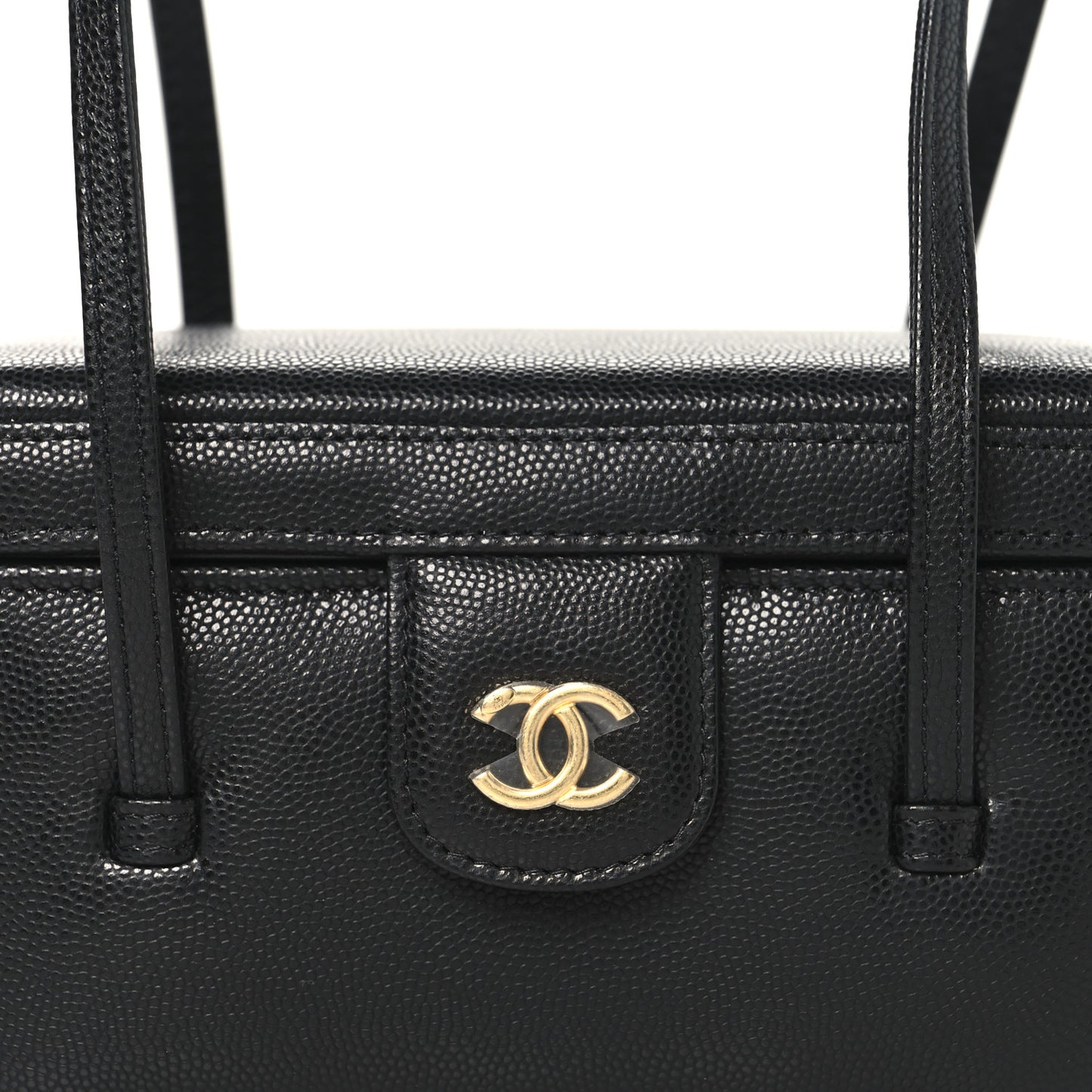 Shiny Caviar Preppy Coco Long Vanity With Strap Black