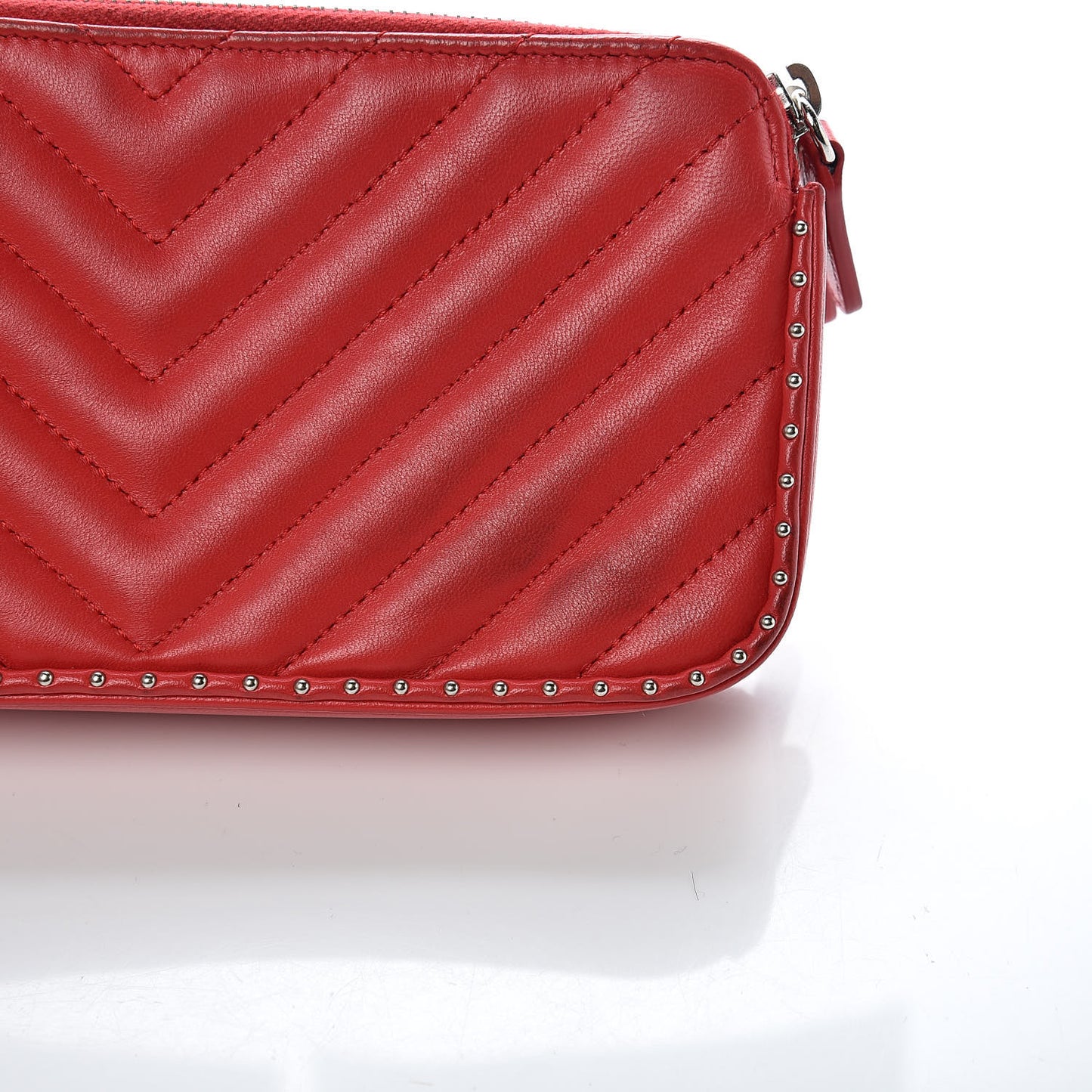 Lambskin Chevron Quilted Studded Small Clutch With Chain Red