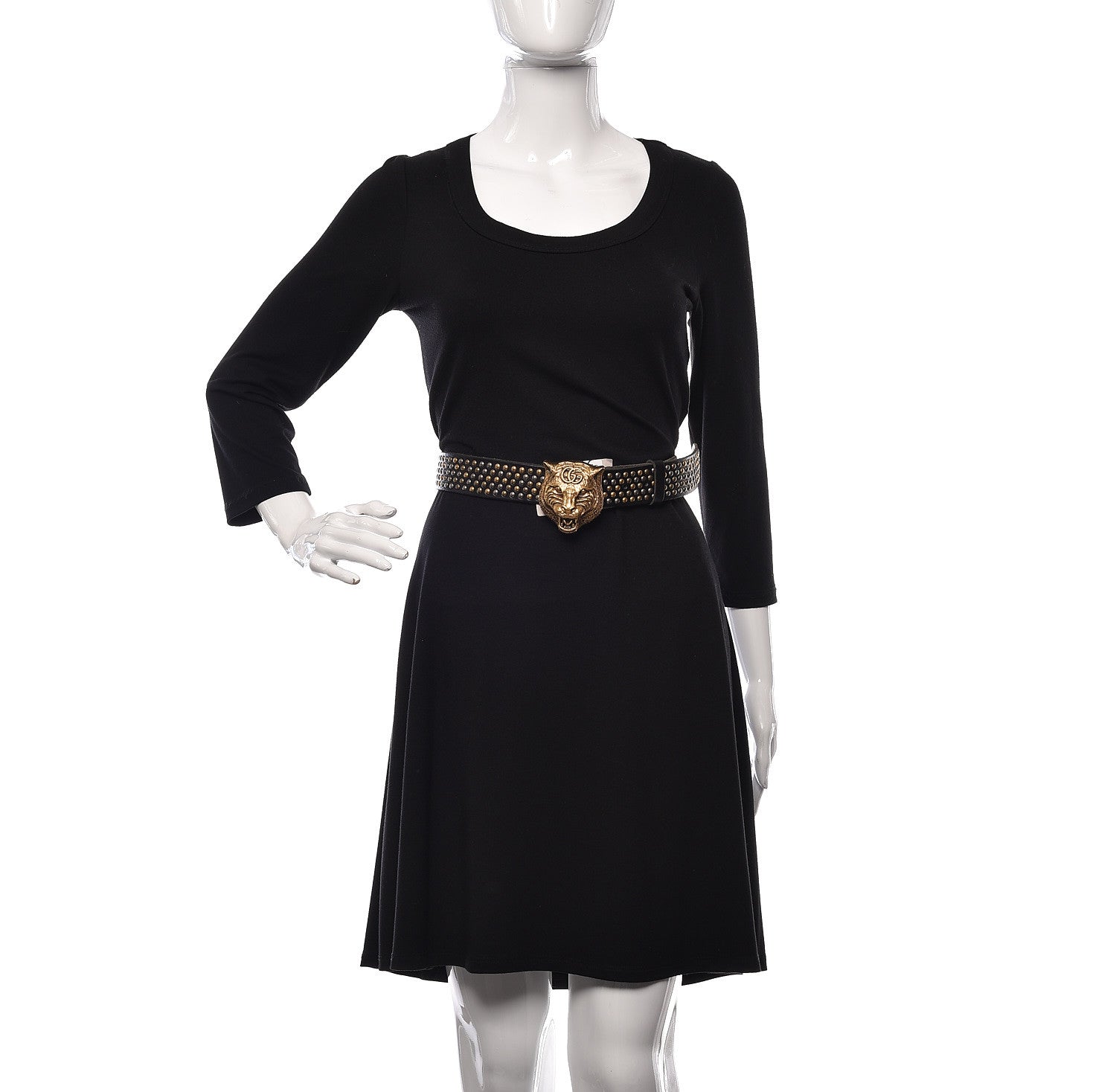 Gucci Calfskin Studded Feline Belt 90 36 Black 2 of 6
