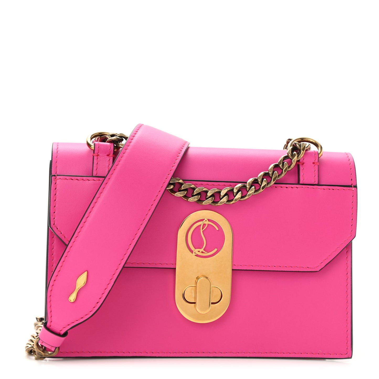 Calfskin Elisa Mini Shoulder Bag Loubi Hot Pink