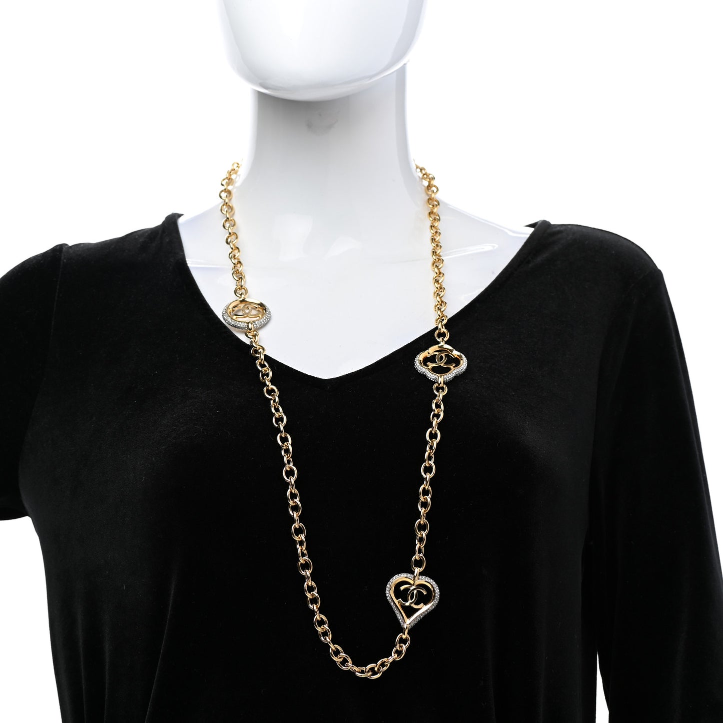 Crystal CC Chain Heart Necklace Gold