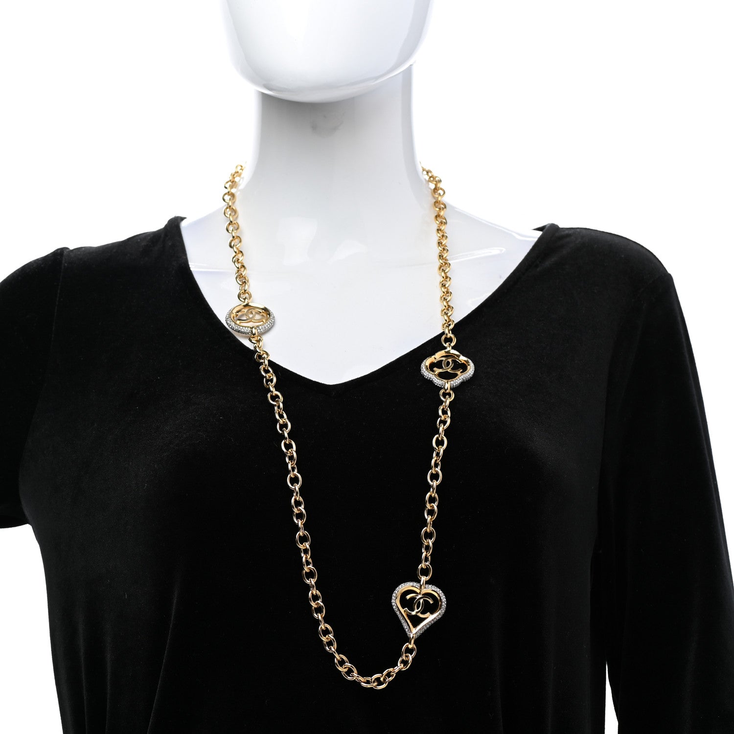 Chanel Crystal CC Chain Heart Necklace Gold 2 of 6