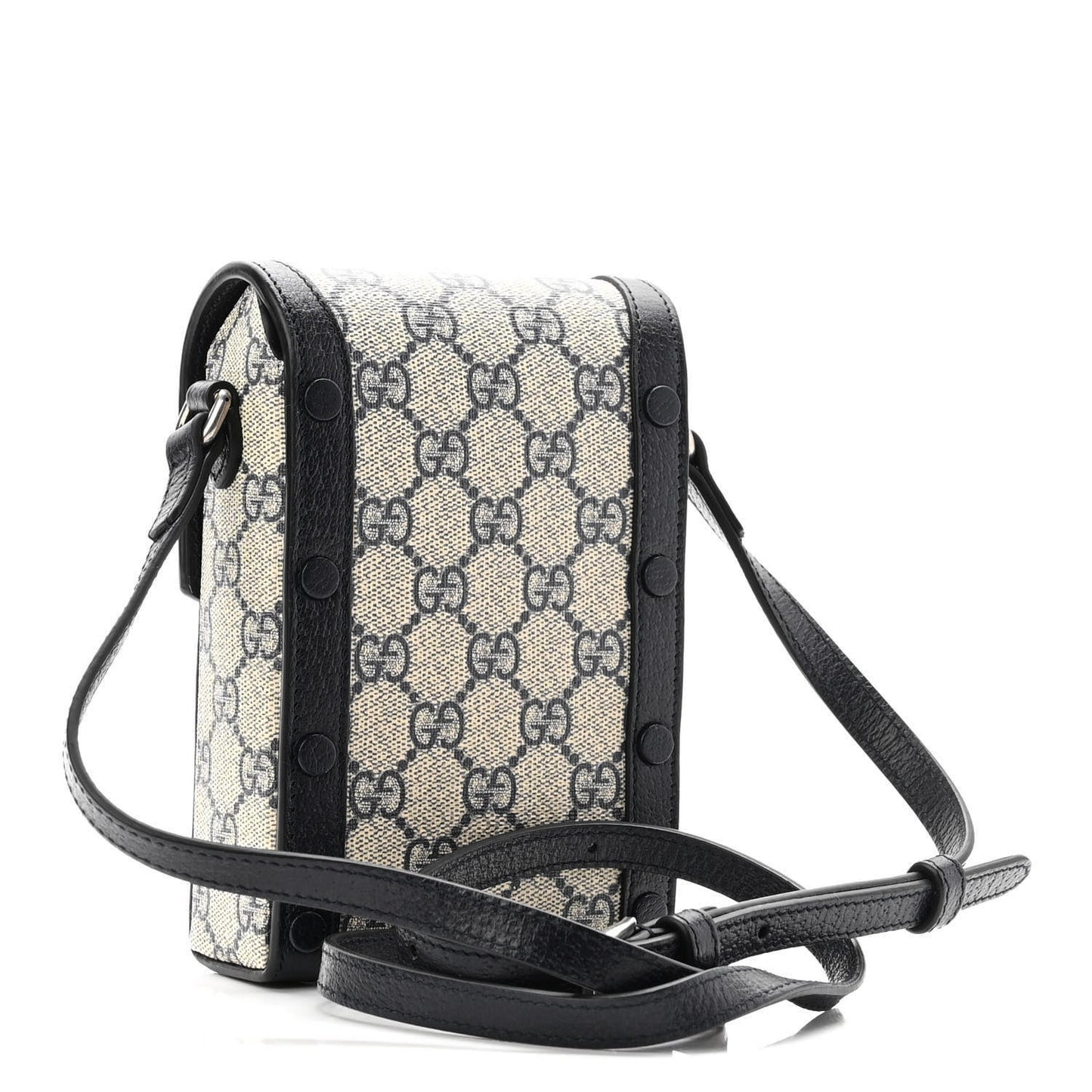 GG Supreme Monogram Textured Dollar Calfskin Mini Horsebit 1955 Crossbody Bag Beige Blue