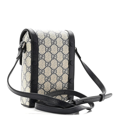 Gucci GG Supreme Monogram Textured Dollar Calfskin Mini Horsebit 1955 Crossbody Bag Beige Blue 3 of 10