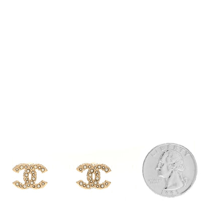 Chanel Metal Graduated Pearl Crystal CC Earrings Light Gold 2 of 5